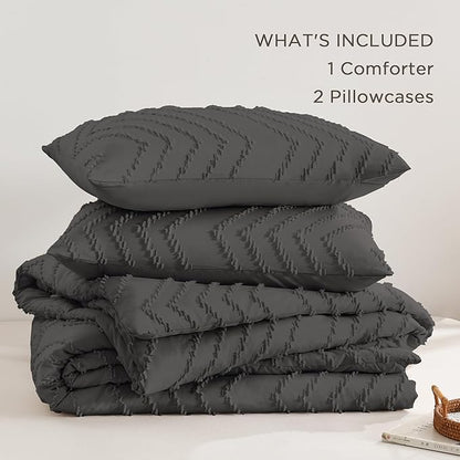 Andency Dark Grey Oversized Super King Plus Comforter Set 128x120, Extra Large King Size Comforter Oversize Boho Soft Warm Bedding Comforter Sets, 3 Pieces Aesthetic Chevron Textured Bedding