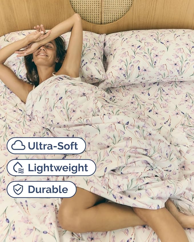 Floral Sheets - Pink Floral Bed Sheet Set - 1 Flat & 1 Fitted & 1 Pillowcase w/ Deep Pockets - Comfy, Wrinkle & Fade Free - Boho Botanical Bedding - Ultra-Soft, Breathable & Cooling - Twin Size Set