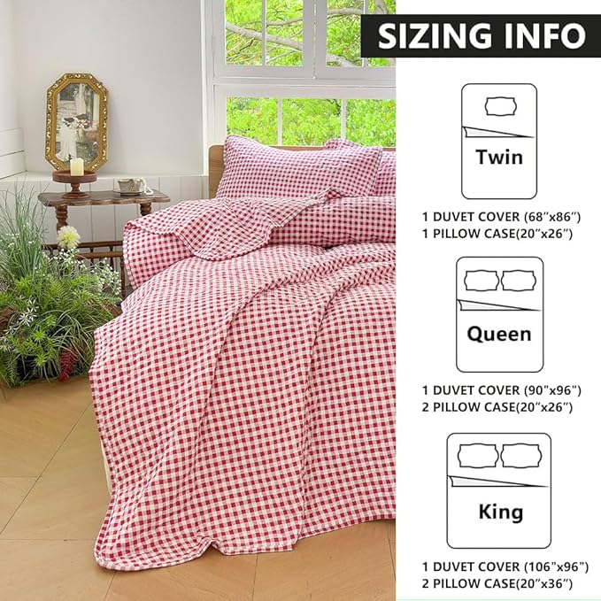 NSNLGSGC Red Gingham King Quilt Set, Soft Pre-Washed Microfiber Red Plaid King Bedspread, Lightweight Checked Summer Quilt, Grid Bedding Coverlets for All Seasons (Includes 1 Quilt, 2 Pillow Shams)