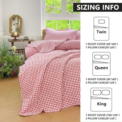 NSNLGSGC Red Gingham King Quilt Set, Soft Pre-Washed Microfiber Red Plaid King Bedspread, Lightweight Checked Summer Quilt, Grid Bedding Coverlets for All Seasons (Includes 1 Quilt, 2 Pillow Shams)