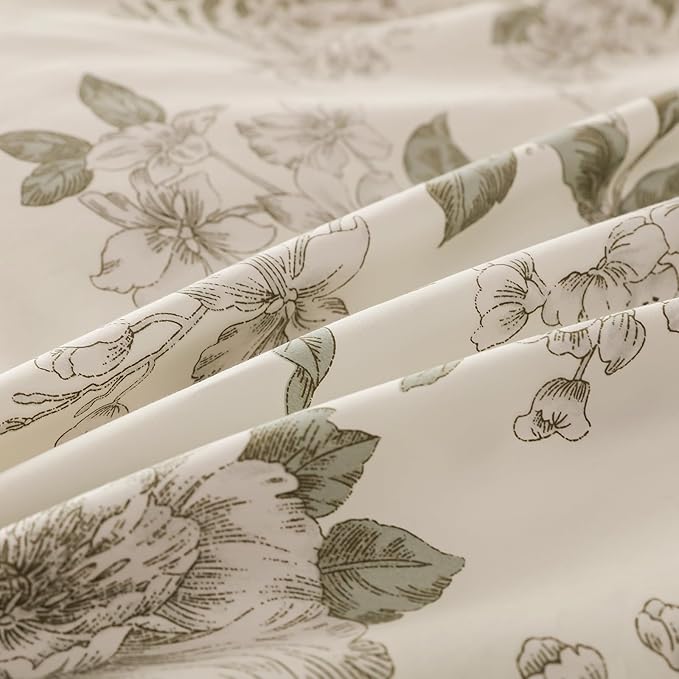 OAITE Duvet Cover Set King Size Floral Pattern 600 Thread Count Ultra Soft 100% Long Staple Cotton Duvet Cover Sets 3-PC, Breathable Duvet Cover with Zipper Closure & Corner Ties