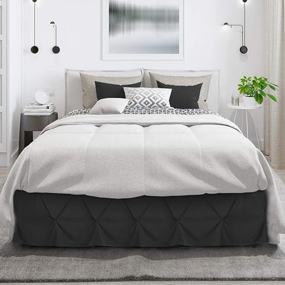 Nestl Pinch Pleat Twin Bed Skirt - 14" Drop, Premium Microfiber Black Bedskirt