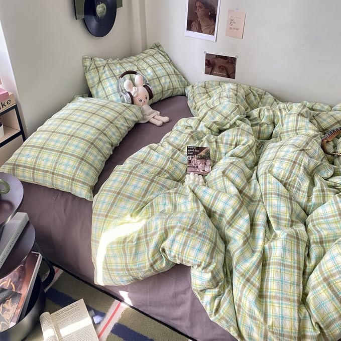 EAVD Multicolor Buffalo Plaid Duvet Cover Twin Soft 100% Washed Cotton Reversible Grid Checkered Plaid Bedding Set Vintage Gingham Duvet Cover with 2 Pillowcases Modern Checkered Bedding Set