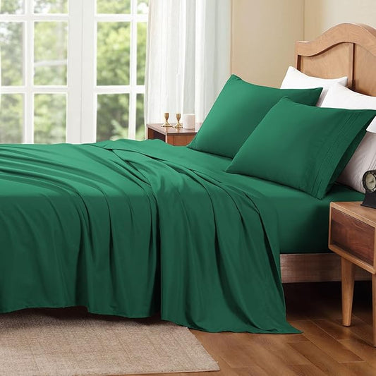 ClevaHome Twin Sheets Set, 3-Piece Twin Size Sheets, Lightweight & Super Soft Easy Care Microfiber– Shrinkage & Fade Resistant Bedding Set with 14'' Deep Pockets (Forest Green)