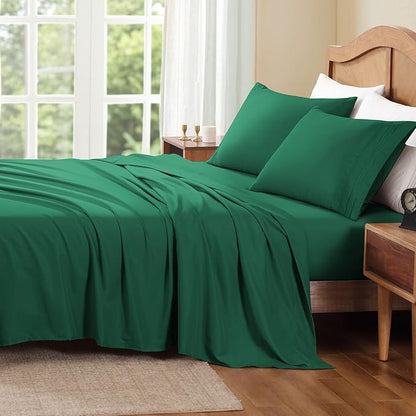 ClevaHome Full Sheet Set, 4-Piece Full Size Sheets, Lightweight & Super Soft Easy Care Microfiber– Shrinkage & Fade Resistant Bedding Set with 14'' Deep Pockets (Forest Green)