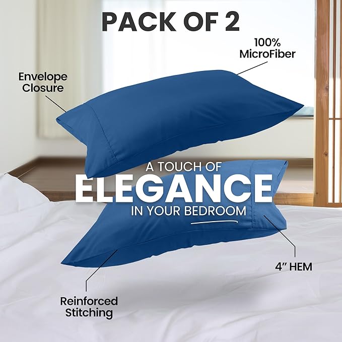 Utopia Bedding Pillow Cases King Size 2-Pack – Soft Brushed Microfiber – Envelope Closure – Perfect for Hospitals, Hotels, Guest Rooms – Oeko-TEX Certified, 20x40 Inches (Blue Dusk)