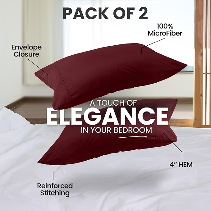 Utopia Bedding Queen Pillow Cases - 2 Pack - Envelope Closure - Soft Brushed Microfiber Fabric - Shrinkage and Fade Resistant Pillow Covers Queen Size 20 X 30 Inches (Queen, Burgundy)