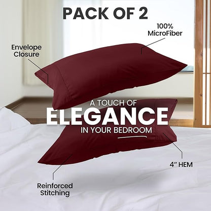 Utopia Bedding Standard Pillow Cases - 2 Pack - Envelope Closure - Soft Brushed Microfiber Fabric - Shrinkage and Fade Resistant Pillow Covers Standard Size 20 X 26 Inches (Standard, Burgundy)