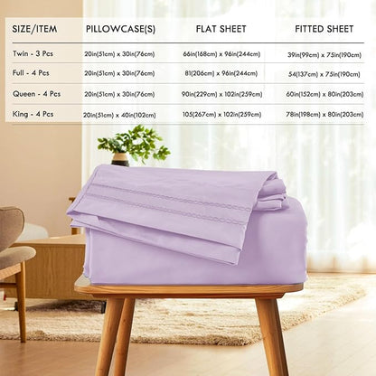 ClevaHome Full Sheet Set, 4-Piece Full Size Sheets, Lightweight & Super Soft Easy Care Microfiber– Shrinkage & Fade Resistant Bedding Set with 14'' Deep Pockets (Lilac)