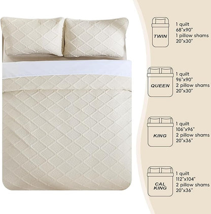 Yiran Quilt King Size Beige Summer Bedspreads Bedding Set 3 Pieces Thin Lightweight Microfiber Coverlet with 2 Pillow Shams for All Season