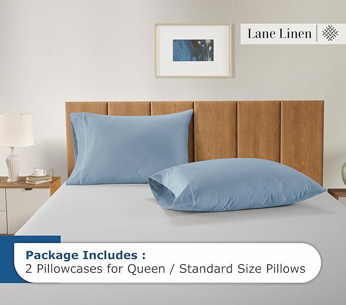 LANE LINEN 100% Egyptian Cotton Pillow Cases Queen Size Set of 2 (20"x30") - 1000 Thread Count - Soft Light Blue Pillow Cases - French Blue