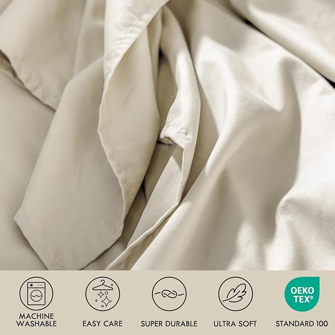 ClevaHome Twin Size Sheet Set - 4 Piece Soft Breathable Luxury Bed Sheet Set - Shrinkage & Fade Resistant Embroidered Bedding Sheet with Deep Pocket, 2 Extra Pillowcases (Twin, Oat Milk)