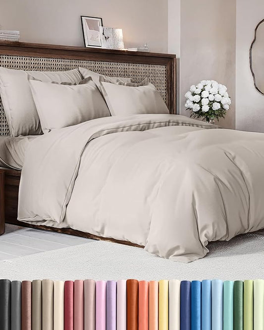 Duvet Cover Queen Size Set - Extra Soft Queen Duvet Cover 90" x 90" with 2 Pillow Shams - Hotel Luxury, Easy Care & Fade Free w/ Zipper Closures & Ties - All Season, Comfy & Breathable (Light Grey)