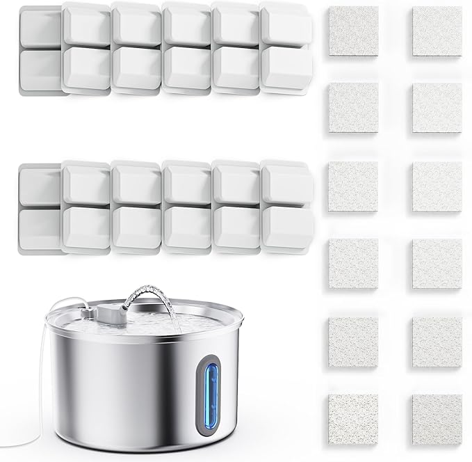 Cat Water Fountain Stainless Steel, 3.2L/108oz Pet Fountains for Drinking with Smart Quiet Pump and Large Water Level Window (12 Filters +12 Sponges)