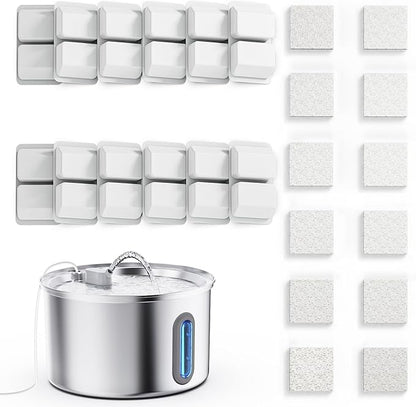 Cat Water Fountain Stainless Steel, 3.2L/108oz Pet Fountains for Drinking with Smart Quiet Pump and Large Water Level Window (12 Filters +12 Sponges)