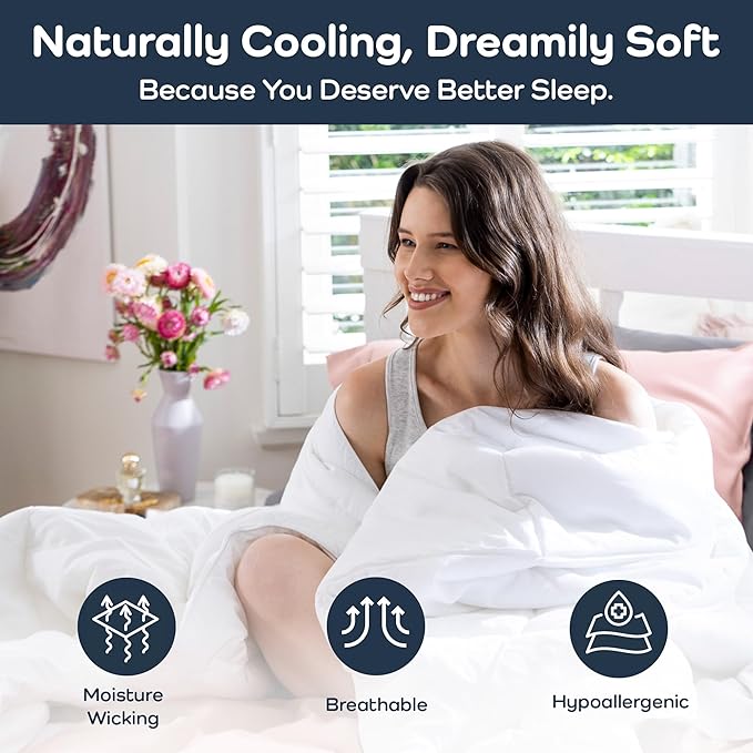 Olive + Crate Cooling Oversize King Size Comforter - Hypoallergenic 100% Bamboo Viscose Outer Cover - Oversized King Duvet Insert - Fluffy Lightweight Plush - White Comforter - 116"x 98"