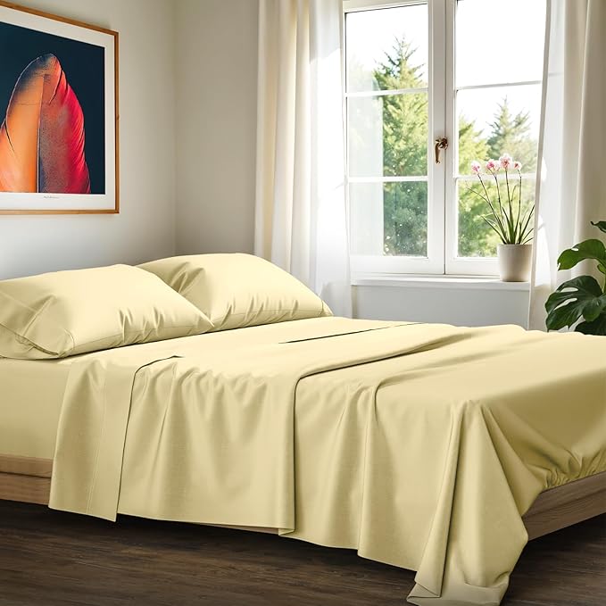 Ashton Sheets 100% Egyptian Cotton Sheets Queen Size - 1200 Thread Count Queen Size Sheets Set Egyptian Cotton, 4 PC Luxury Bedsheet (Beige), Soft, Cooling, 17" Deep Pocket Sateen Bedsheet Set
