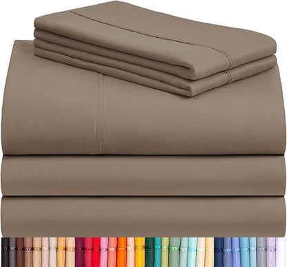 LuxClub 5 PC Split King Sheet Set, Breathable Luxury Bed Sheets, Deep Pockets 18" Eco Friendly Wrinkle Free Cooling Sheets Machine Washable Hotel Bedding Silky Soft - Dark Khaki Split King