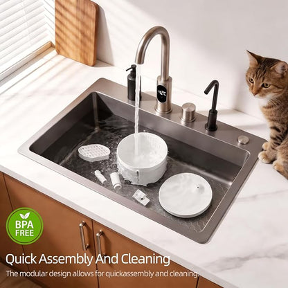 DOGNESS Pet Water Fountain for Cat & Small Dog 108oz/3.2L (D06-White) | Automatic Triple Filtration System,Low-Water Alert,indoor,Melamine materials,whisper-quiet