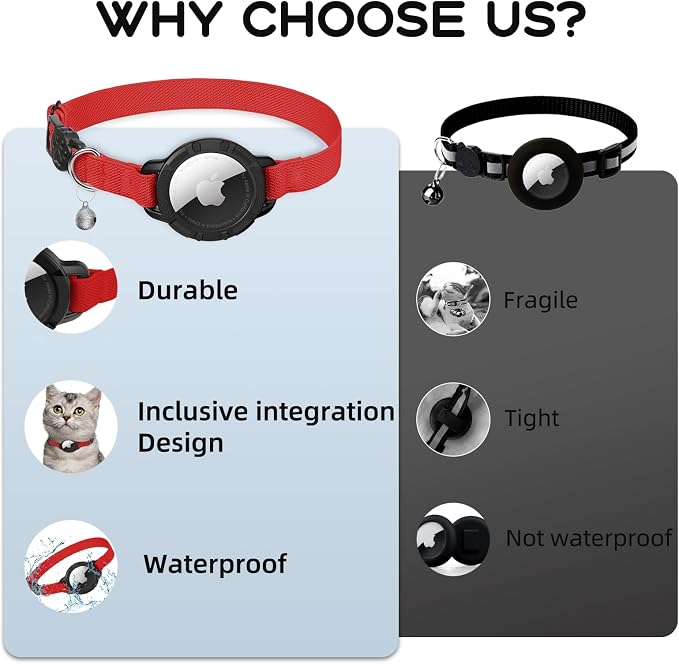 AirTag Cat Collars, Stretchy Collar with AirTag Holder and Bell | Breakaway - Ultra Design Elastic - GPS Tracking Collars - Adjustable Size for Cats & Puppies 7.5-12.5" - (Red)
