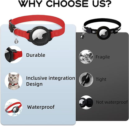 AirTag Cat Collars, Stretchy Collar with AirTag Holder and Bell | Breakaway - Ultra Design Elastic - GPS Tracking Collars - Adjustable Size for Cats & Puppies 7.5-12.5" - (Red)