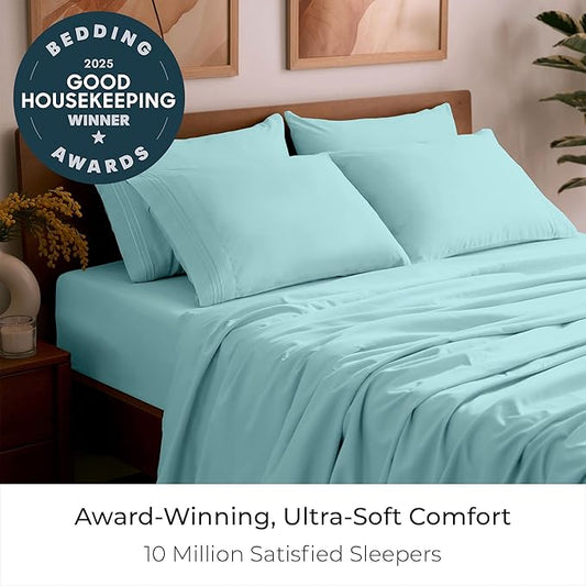 Mellanni Queen Sheet Set - 6-Piece Iconic Collection Bedding, (Including 4 Pillowcases), 21-Inch Extra Deep Pocket, Easy Care, Ultra Soft, Cooling Sheets, Brushed Microfiber - Aqua