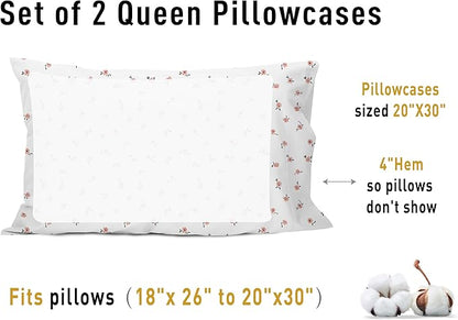 sunflower Queen Pillowcases Set of 2, 100% Cotton Queen Size Pillow Cases 2, 20×30 inches Pink Posy, Soft and Breathable