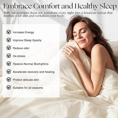Silver Infused Bed Sheets Set, Temperature-Regulating Fabric with Self-Cleaning Technology for 3X Freshness Sleep, Genuine Organic Viscose Derived from Bamboo (OffWhite, Full XL)