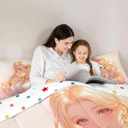 Erosebridal Kawaii Girly Comforter Set 3D Anime Gifts Bedding Sets, Japanese Girl Bedding for Kids Girls Lady Women Aesthetic Princess Bedding Comforter Sets Full Size