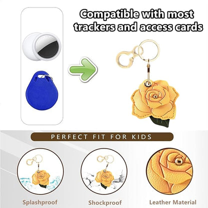 BORKUANA Leather Keychain Holder Case Compatible with AirTag,Cute Protective Cover with Keyring