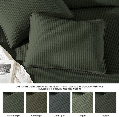 WRENSONGE King Size Quilt-3 Pieces Lightweight Bedspreads Dark Green King Quilt Bedding Set for All Seasons, Soft Summer Coverlet with 2 Pillow Shams Suitable for Bed, Couch, Quilt Blanket