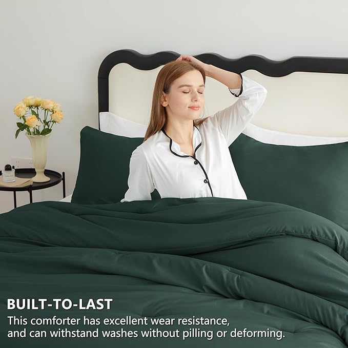 CozyLux Twin/Twin XL Comforter Set Forest Green, 2 Pieces Twin Extra Long Solid Breathable Bedding Sets College Dorm, Luxury Soft Bed Set with Down Alternative Comforter and 1 Pillowcase All Seasons