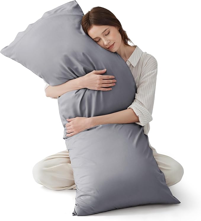 Bedsure Body Pillow Cover - Silver Grey Long Cooling Pillow Cases, PureWoven 100% Rayon Derived from Bamboo, Cool Body Pillowcase with Envelope Closure for Women, Men, 1 Pack, 20x54 Inches
