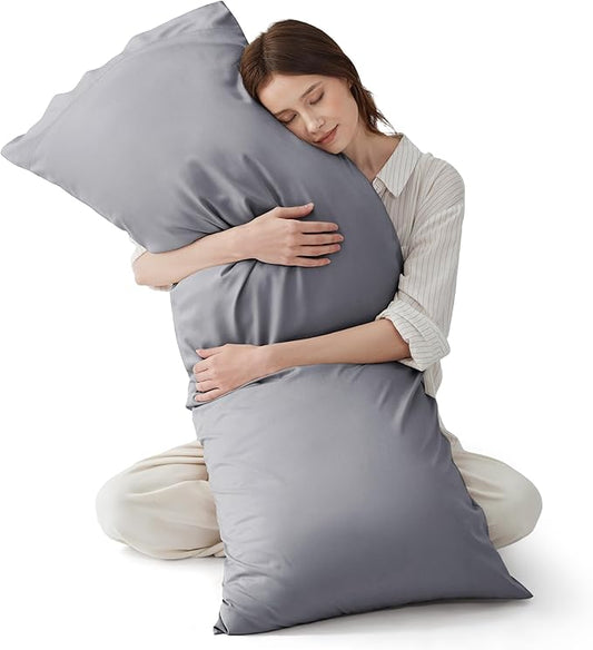 Bedsure Body Pillow Cover - Silver Grey Long Cooling Pillow Cases, PureWoven 100% Rayon Derived from Bamboo, Cool Body Pillowcase with Envelope Closure for Women, Men, 1 Pack, 20x54 Inches