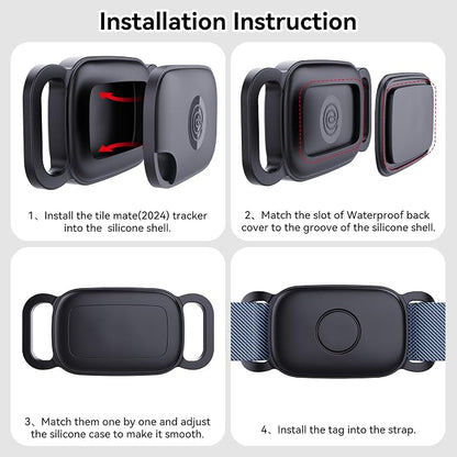 DDJ Dog Collar Holder for Tile Life360 Pro 2024 Tracker, 2-Pack Waterproof Silicone Cover Full-Body Protective Case for Tile Tracker Pet Collar, Ultra Durable, Scratch Resistant, Black,Blue