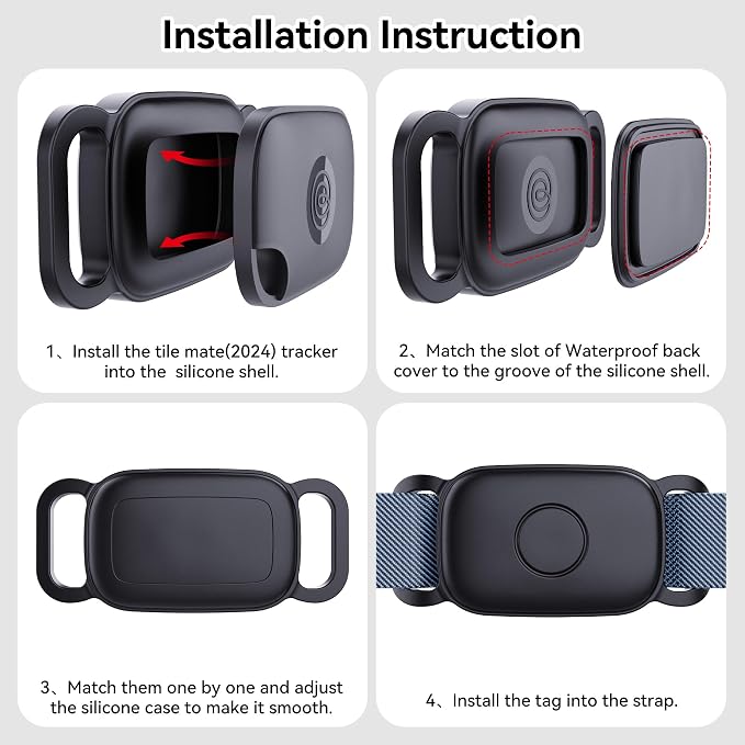 DDJ Waterproof Dog Collar Holder for Tile Life360 Pro 2024 Tracker 2-Pack, Silicone Cover Full-Body Protective Case for Tile Tracker Pet Collar, Ultra Durable, Scratch Resistant, Lightweight, Black