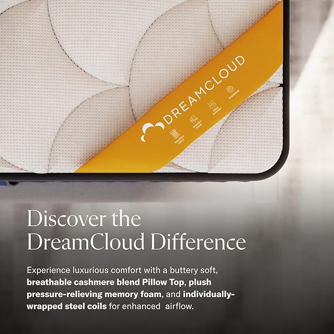 DreamCloud Premier Rest 14" Queen Mattress - Luxury Hybrid Memory Foam - 365 Night Trial - Premium Pressure-Relieving Layers - Forever Warranty - Mattress in a Box - Medium-Firm