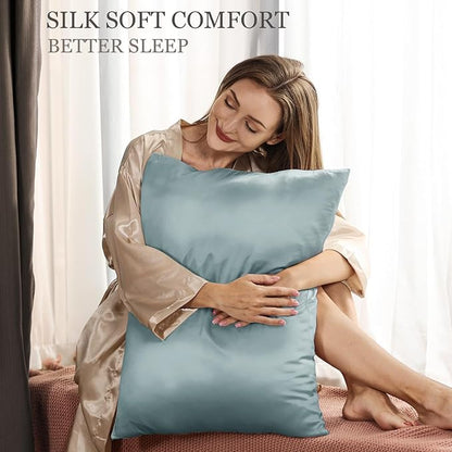 Adubor 100% Silk Pillowcase - Mulberry Silk Pillow Cases, 22 Momme 6A Grade Fibers, Silk Pillow Case for Hair and Skin Health, with Hidden Zipper (King 20''×36'', Lake Blue, 1PC)