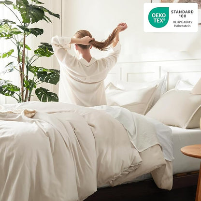 Litanika Comforters Beige Oversized Queen Size, 3 Pieces Lightweight Solid Bedding Comforter Set, All Season Fluffy Bed Set (98x98In Comforter & 2 Pillowcases)