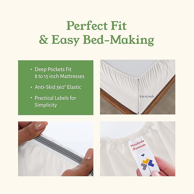 California Design Den Cal King Sheet Set - Soft 100% Organic Cotton Percale Sheets with Deep Pockets, Crisp, Breathable and Durable Bedding Set - True Ivory