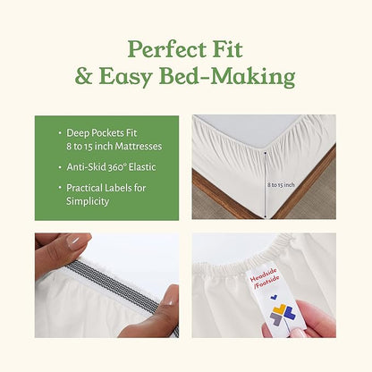California Design Den Cal King Sheet Set - Soft 100% Organic Cotton Percale Sheets with Deep Pockets, Crisp, Breathable and Durable Bedding Set - True Ivory