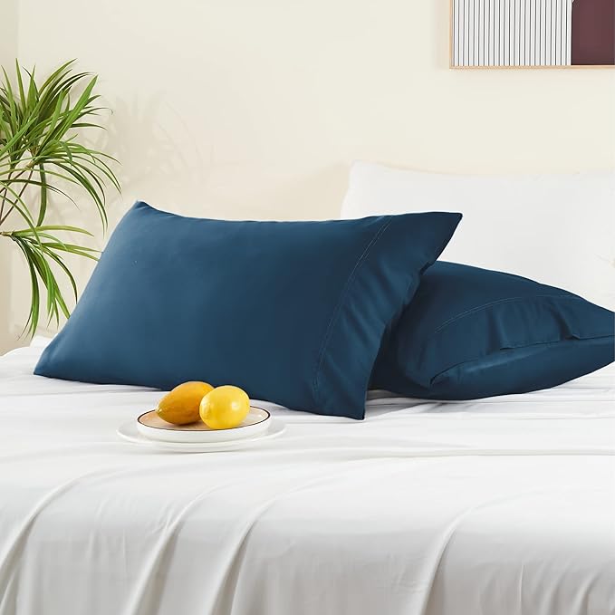 BEDELITE King Size Pillow Cases Set of 2, Rayon Derived from Bamboo, Cooling Pillow Cases for Hot Sleepers & Night Sweats, Breathable and Silky Soft Envelope Pillowcases(Navy Blue, 20"x36")