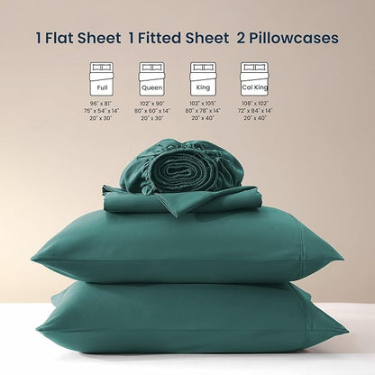 SLEEP ZONE Nanotex Super Soft Cooling Queen Bed Sheets Set 4 Piece - Easy Care Fitted Flat Sheet & Pillowcase Sets - Wrinkle Free, Fade Resistant, Deep Pocket 16" (Teal, Queen)