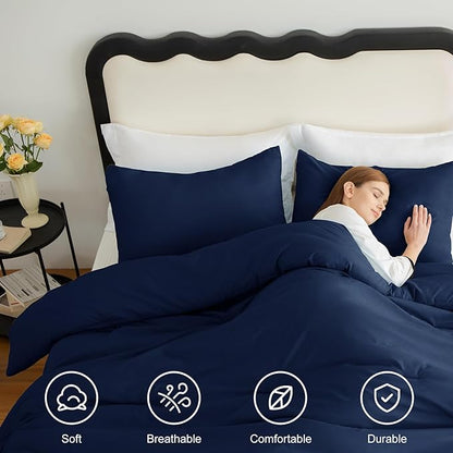 CozyLux Twin/Twin XL Comforter Set Navy Blue, 2 Pieces Twin Extra Long Solid Breathable Bedding Sets for College Dorm, Luxury Soft Bed Set with Down Alternative Comforter and 1 Pillowcase All Seasons