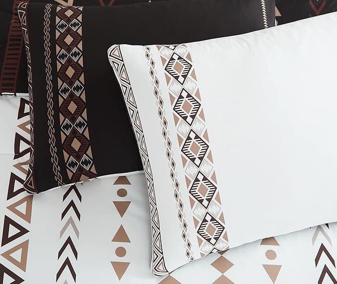 Geniospin Oversized Queen Comforter Set - 7 Pieces Reversible Bedding Set, Boho Bed in A Bag, Lightweight Soft Aztec Bedding, All Season Bed Comforter Set with Sheets, Pillowcases & Shams