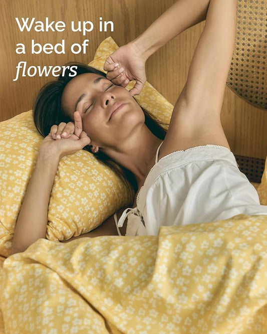 Floral Sheets - Yellow Floral Bed Sheet Set - 1 Flat, 2 Fitted & 2 Pillowcases w/ Deep Pockets - Wrinkle & Fade Free - Boho Botanical Bedding - Ultra-Soft, Breathable & Cooling - Split King Size Set