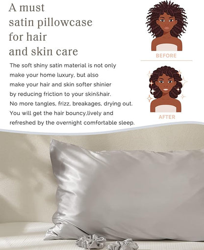 Yanibest Satin Pillowcase, King Size Pillow Cases Set of 2 - Silk Pillow Cases for Hair and Skin with Zipper, Silk Pillow Cases King for 20"x40", Exquisite Packaging for Women Men