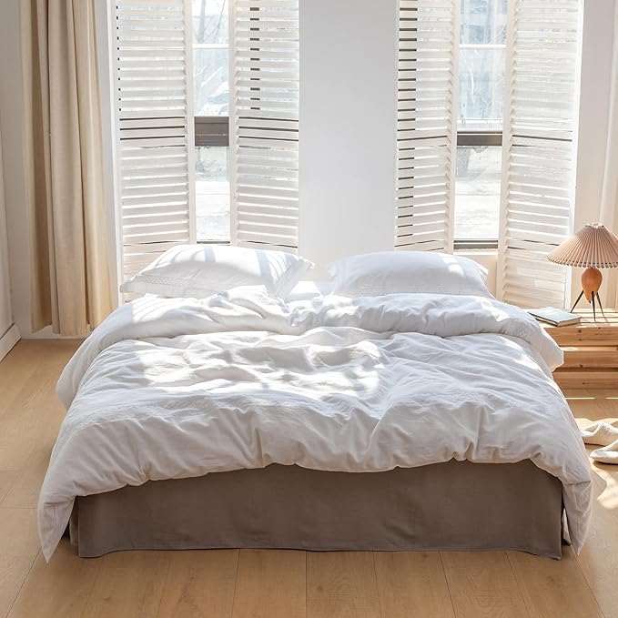 BISELINA French Linen Bed Skirt with Pleated Corner 14-Inch Tailored Drop Natural Flax Cotton Blend Basic Dust Ruffle Soft Cozy Farmhouse Bedding (14" Full, Basic Grey)