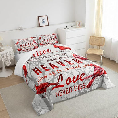 Feelyou Cardinal Bird Comforter Set Twin Size Farmhouse Red Birds Bedding Set for Girls Boys Women Men Tree Branches Decor Comforter Nature Comforter with 1 Pillow Case