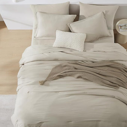 WRENSONGE Twin Comforter Set- 5 Pieces Light Oatmeal Twin Bed in a Bag, All Season Twin XL Bedding Sets with 1 Fitted Sheet, 1 Flat Sheet, 1 Pillow Sham and 1 Pillowcase